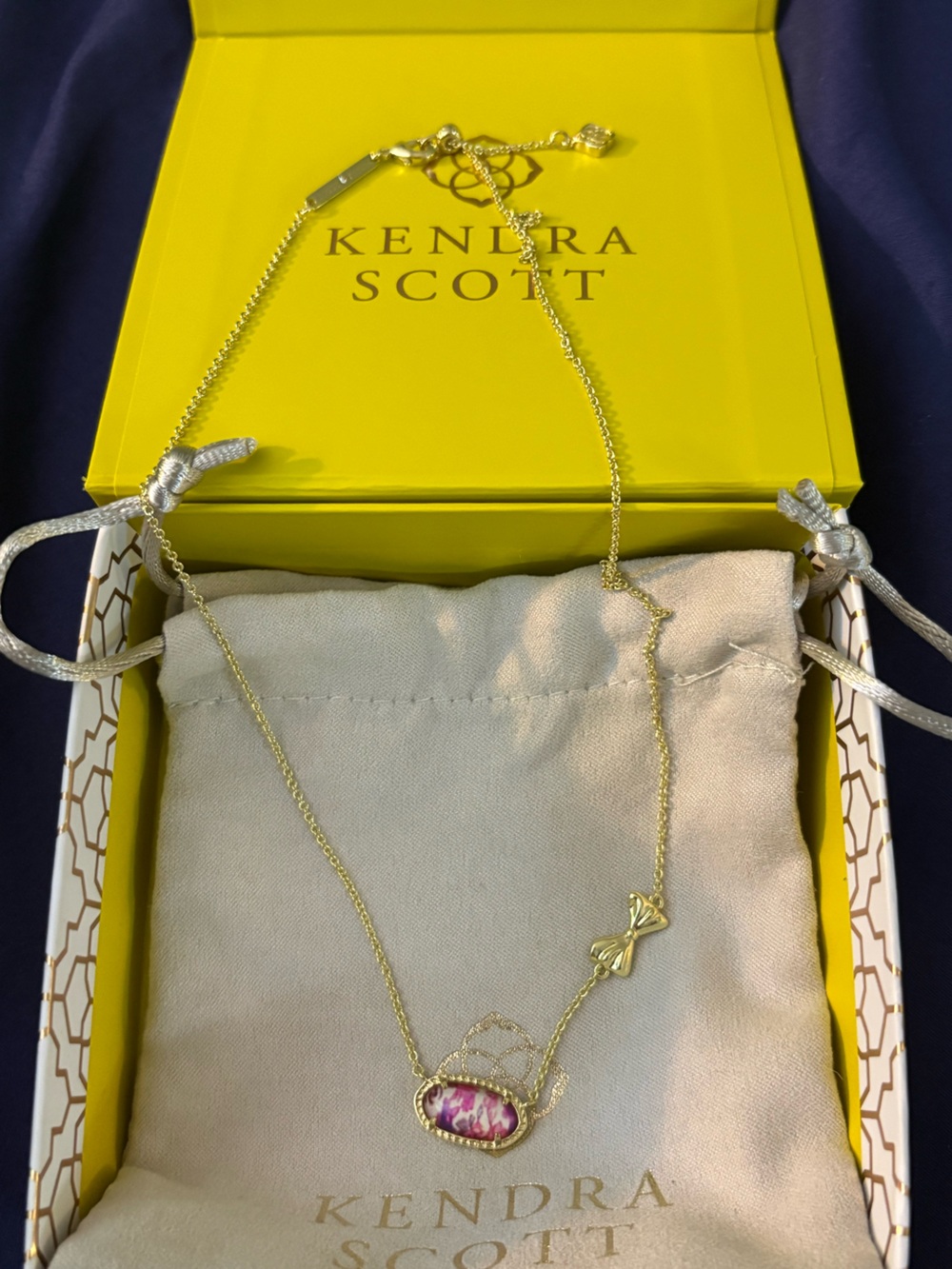 Kendra Scott x LoveShackFancy Gold Necklace with Pink Purple Stone